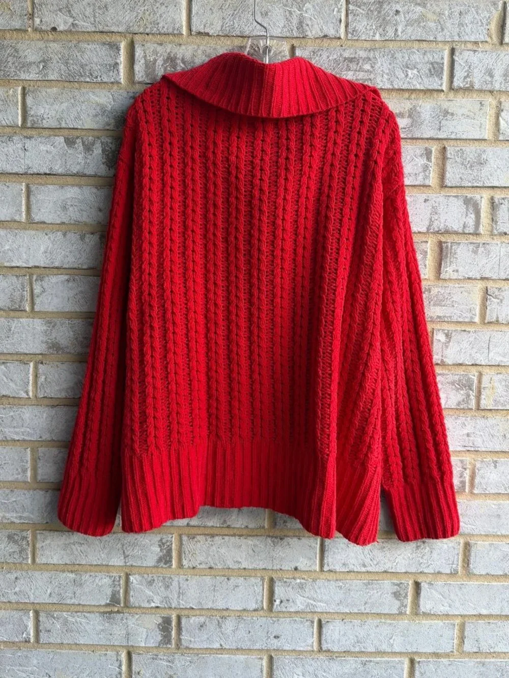 AERIE Long Sleeve 1/4 Zip Open Knit Oversized Soft Red Sweater Size L. - Picture 2 of 8